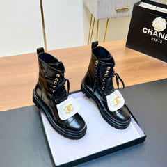 CHANEL 25S HIGH ANKLE BOOTS WITH ZIPPER IN BLACK GLOSSY CALFSKIN GOLD HARDWRE