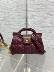 DIOR 25S JOLIE TOP HANDLE MINI BAG 18 IN BURGUNDY CALFSKIN GOLD HARDWARE