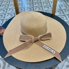 WIDE BRIM STRAW HAT WITH BOW BROWN 672705