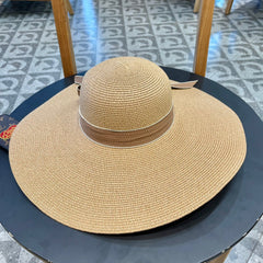 WIDE BRIM STRAW HAT WITH BOW BROWN 672705