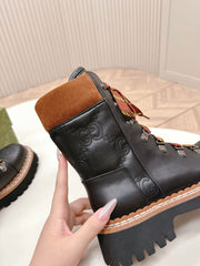 MARTIN ANKLE BOOTS IN BLACK EMBOSSED CALFSKIN MIX BROWN SUEDE