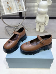 PRADA 25S PLATFORM MARY JANE SHOES IN BROWN CALFSKIN STYLE 1