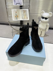 PRADA 25S RETRO PLATFORM MARTIN BOOTS IN BLACK SUEDE