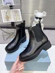 PRADA 25S RETRO PLATFORM MARTIN BOOTS IN BLACK CALFSKIN