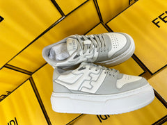 FENDI THICK-SOLDED SNEAKER IN WHITE MIX GREY LAMBSKIN