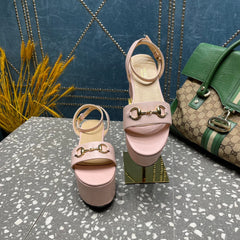 GG HORSEBIT PLATFORM SANDAL PASTEL PINK CALFSKIN