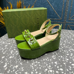 GG HORSEBIT PLATFORM SANDAL GREEN CALFSKIN