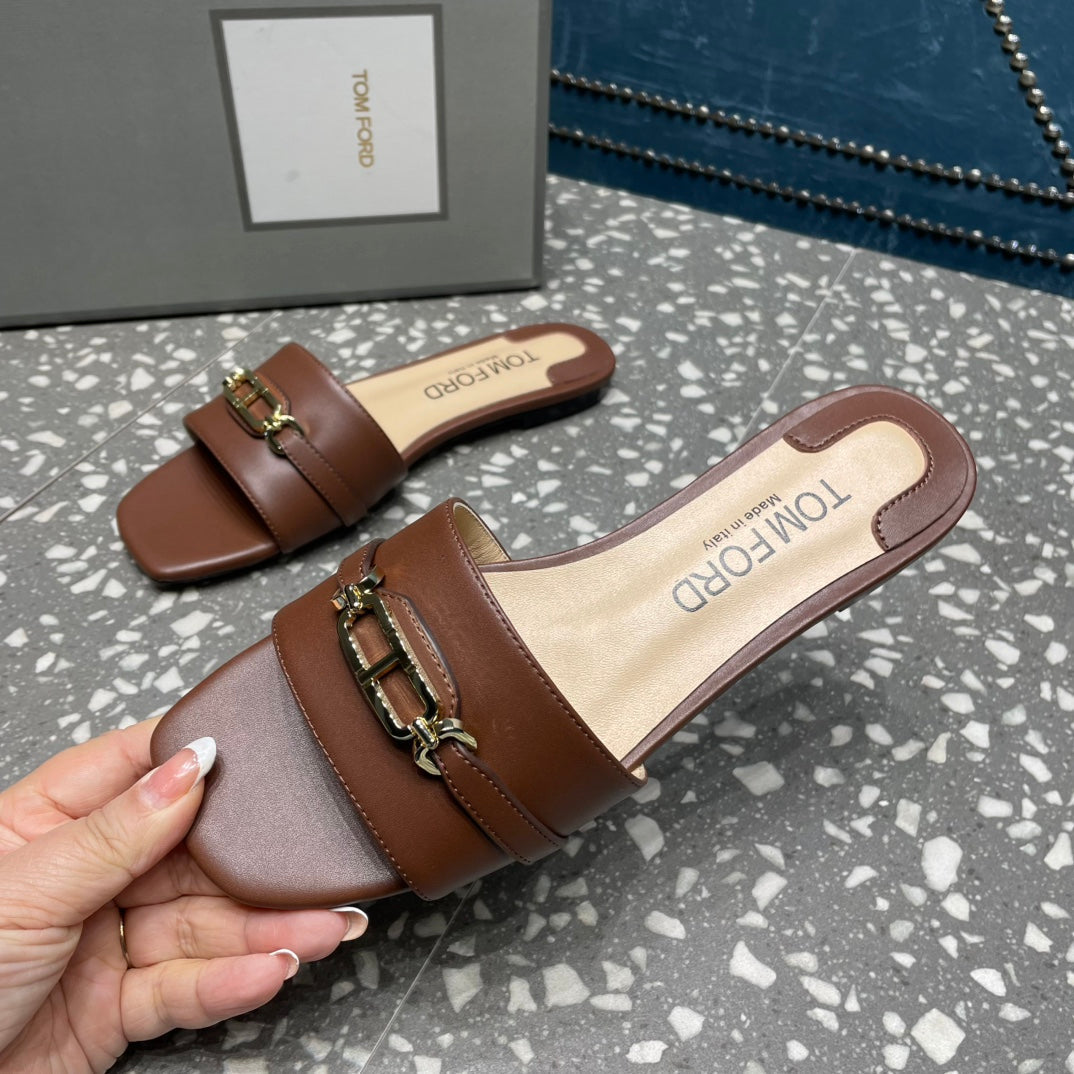 WHITNEY SLIDE IN CHOCOLATE BROWN CALFSKIN