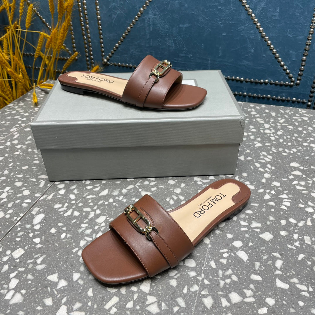 WHITNEY SLIDE IN CHOCOLATE BROWN CALFSKIN