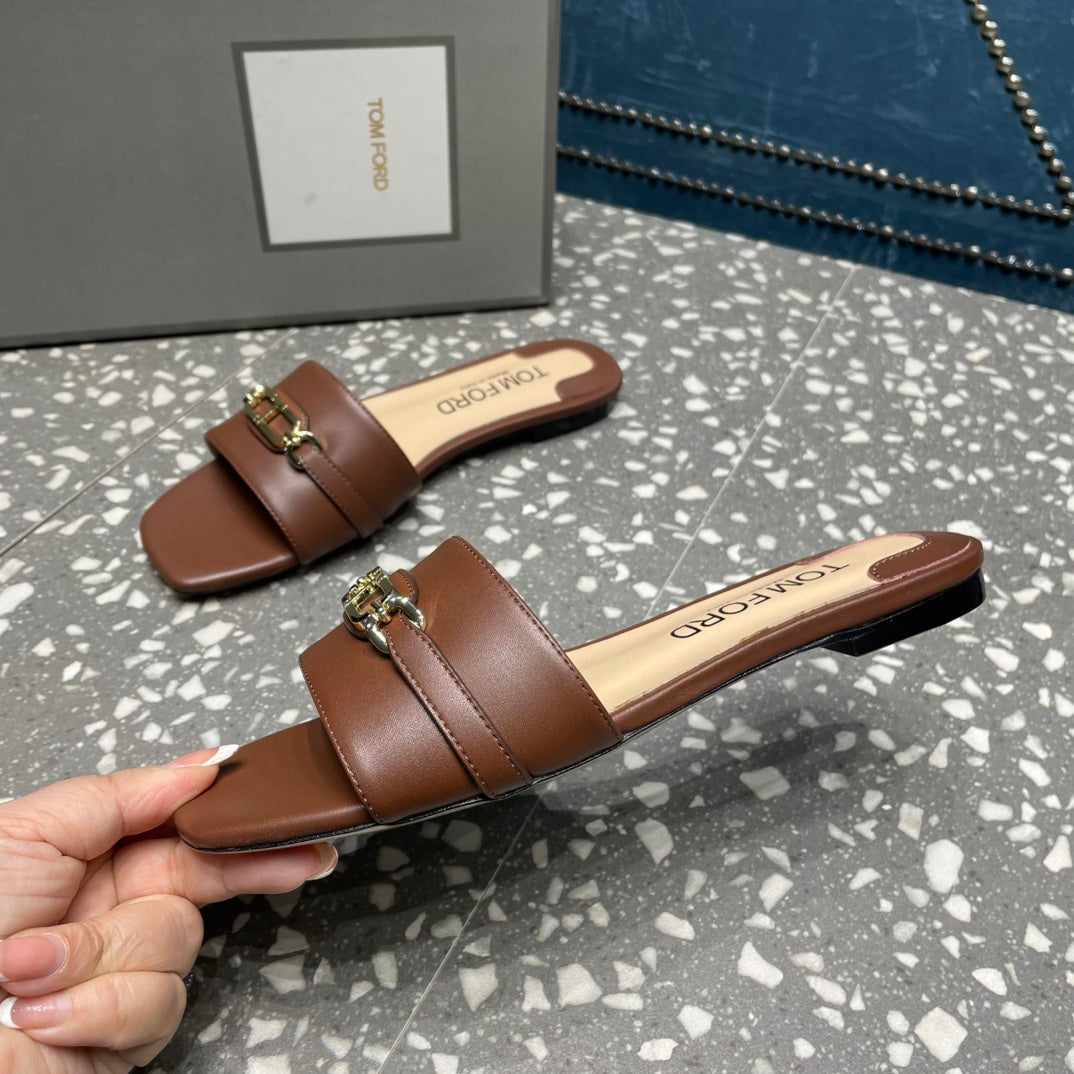 WHITNEY SLIDE IN CHOCOLATE BROWN CALFSKIN