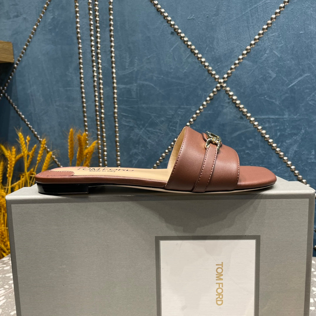 WHITNEY SLIDE IN CHOCOLATE BROWN CALFSKIN