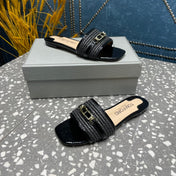 RAFFIA AND LEATHER WHITNEY SLIDE BLACK