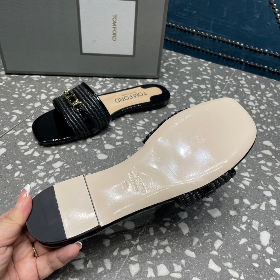 RAFFIA AND LEATHER WHITNEY SLIDE BLACK