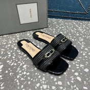 RAFFIA AND LEATHER WHITNEY SLIDE BLACK