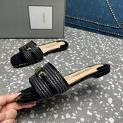 RAFFIA AND LEATHER WHITNEY SLIDE BLACK