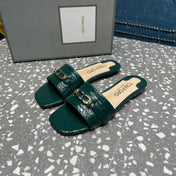 FLAT MULE IN GREEN FOREST CALFSKIN