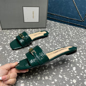 FLAT MULE IN GREEN FOREST CALFSKIN