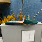 FLAT MULE IN GREEN FOREST CALFSKIN