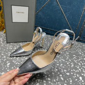 HIGH HEELS 10 CM IN SILVER SNAKE PATTERNED CALFSKIN