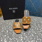 BALMAIN 26S SLIPPERS IN BROWN CALFSKIN WITH GOLD HARDWARE