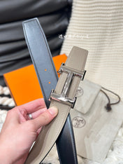 HM 5382 BELT SILVER BUCKLE & REVERSIBLE CAMEL BROWN LEATHER STRAP 38MM