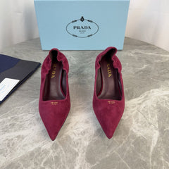 PRADA 25S HIGH HEELS 75 MM IN DARK RED SUEDE