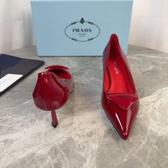 PRADA 25S POINTED-TOE HIGH HEELS 55 MM IN DARK RED GLOSSY LAMBSKIN