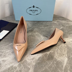 PRADA 25S POINTED-TOE HIGH HEELS 55 MM IN WARM BEIGE LAMBSKIN