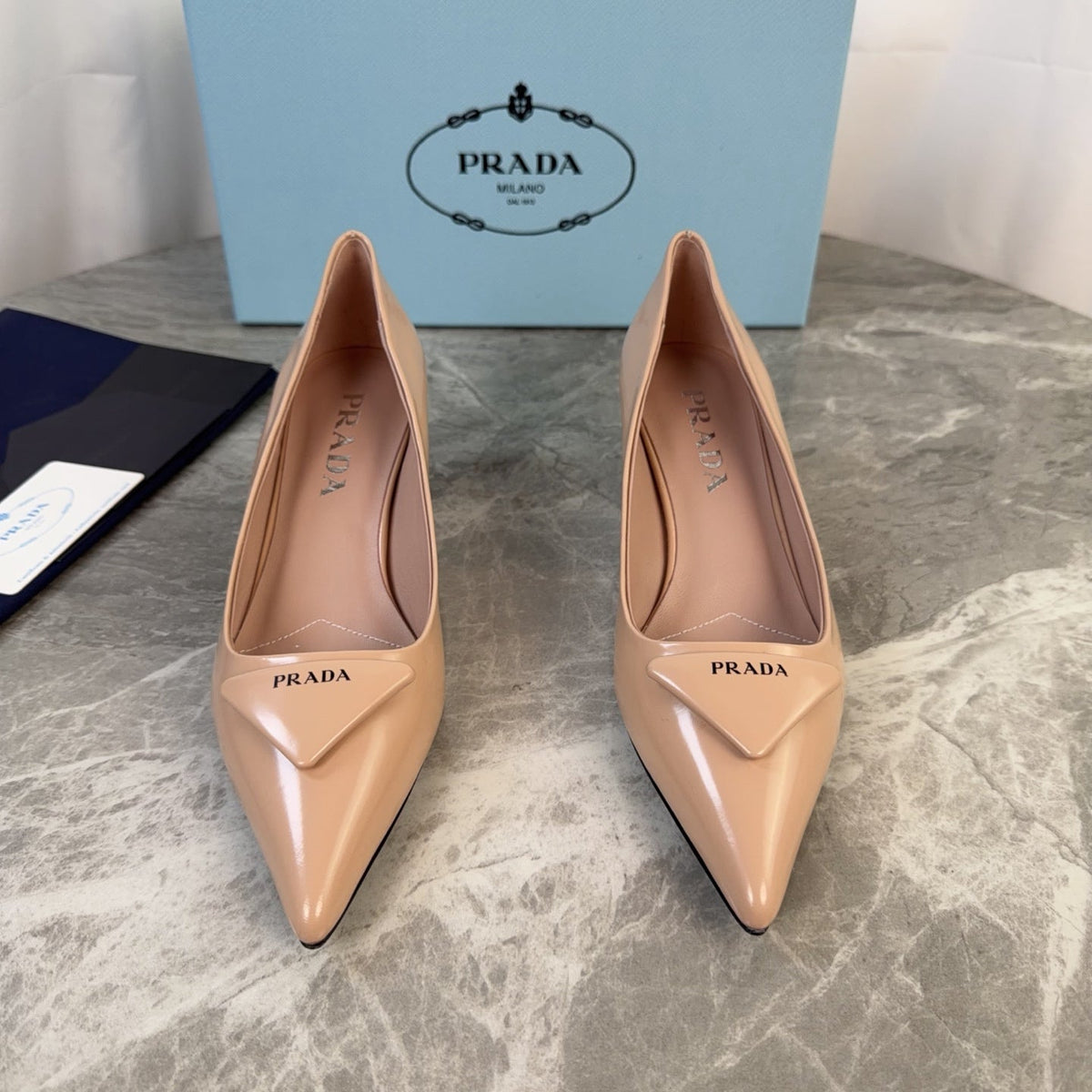 PRADA 25S POINTED-TOE HIGH HEELS 55 MM IN WARM BEIGE LAMBSKIN