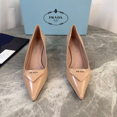 PRADA 25S POINTED-TOE HIGH HEELS 55 MM IN WARM BEIGE LAMBSKIN