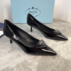 PRADA 25S POINTED-TOE HIGH HEELS 55 MM IN BLACK GLOSSY LAMBSKIN