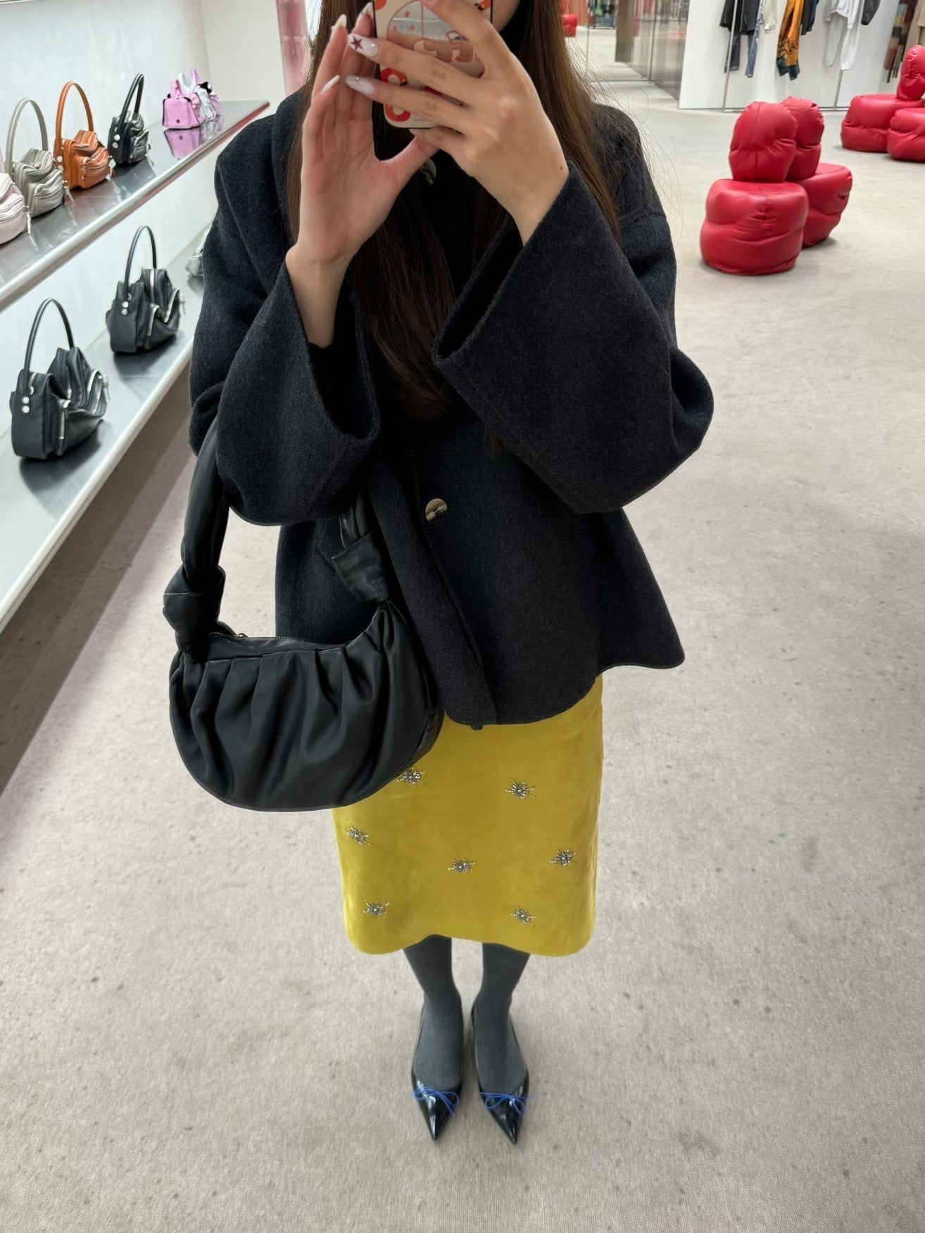 PRADA 25S SUEDE MIDI SKIRT 561