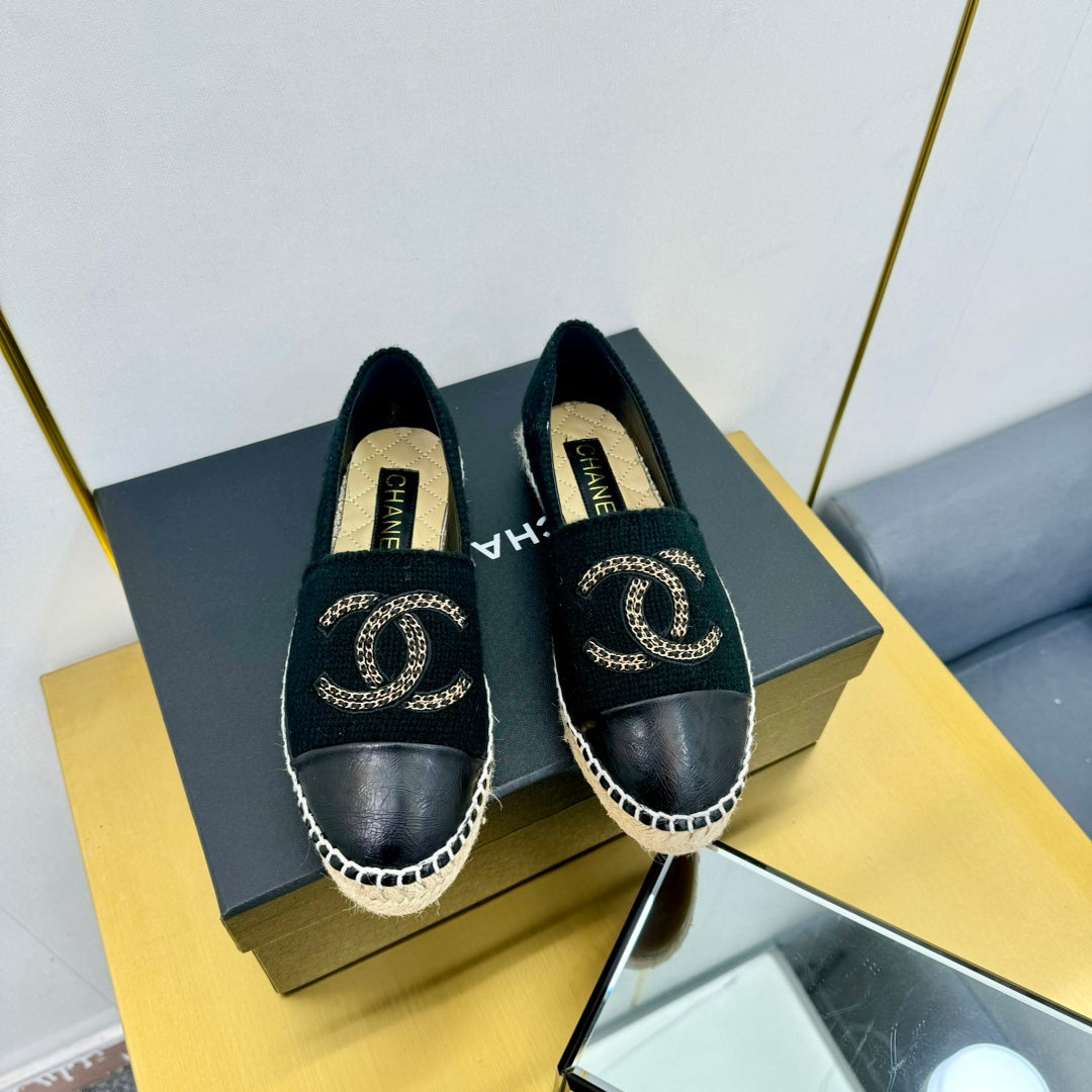 CC ESPADRILLES PLATFORM 25S IN BLACK KNITTED WOOL AND LAMBSKIN