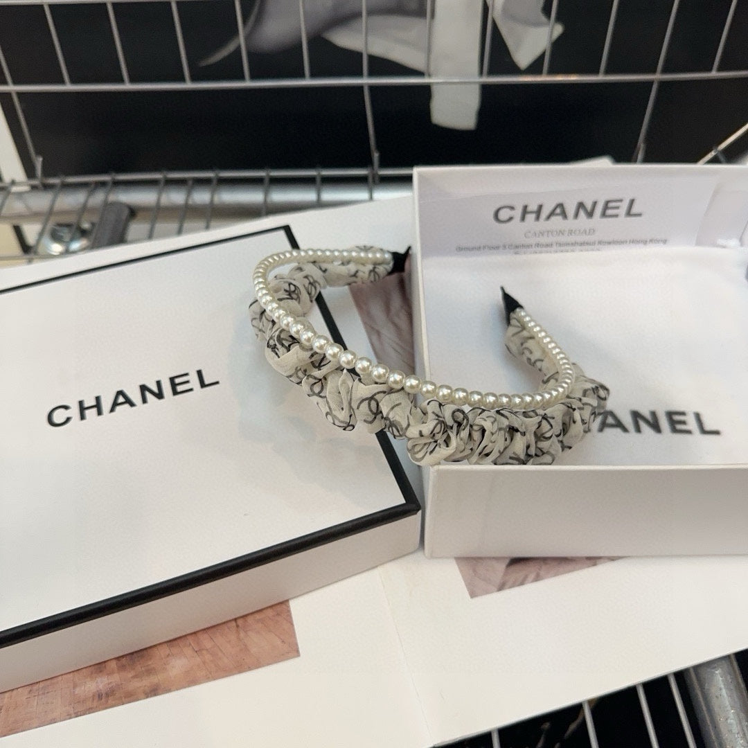 COLORFUL VOILE FABRIC WITH PEARL CHAIN HAIRBAND 410874