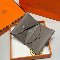 CALVI DUO COMPACT CARD HOLDER IN GRIS MEYER EPSOM CALFSKIN