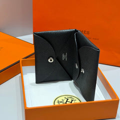 CALVI DUO COMPACT CARD HOLDER IN BLACK EPSOM CALFSKIN
