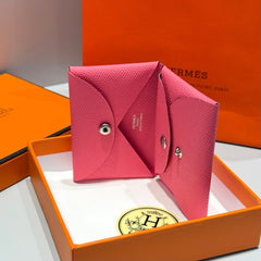CALVI DUO COMPACT CARD HOLDER IN ROSE POP EPSOM CALFSKIN