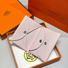 CALVI DUO COMPACT CARD HOLDER IN MAUVE PALE EPSOM CALFSKIN