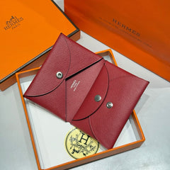 CALVI DUO COMPACT CARD HOLDER IN ROUGE H EPSOM CALFSKIN