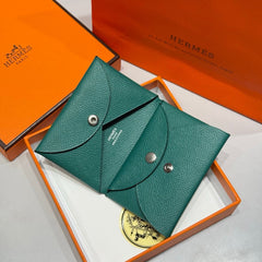 CALVI DUO COMPACT CARD HOLDER IN VERT ANGLAIS EPSOM CALFSKIN