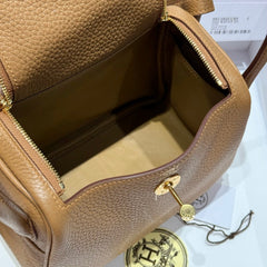 HERMES 25S MINI LINDY 19 IN BROWN CALFSKIN GOLD HARDWARE