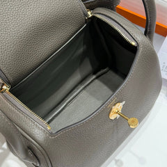 HERMES 25S MINI LINDY 19 IN DARK OLIVE GRAY CALFSKIN GOLD HARDWARE
