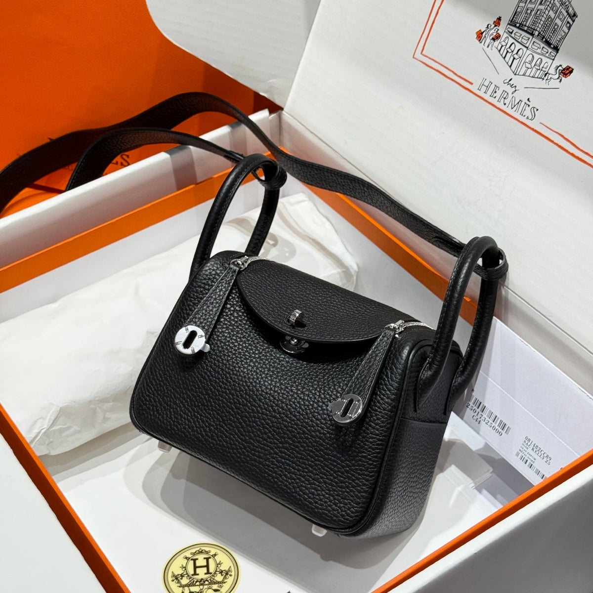 HERMES 25S MINI LINDY 19 IN BLACK CALFSKIN SILVER HARDWARE
