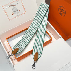 25S HERMES BAG STRAP WHITE AND DEEP SEA GREEN 85 IN CANVAS SILVER HARDWARE