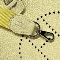 HERMES 25S MINI EVELYNE 18 IN MILTON YELLOW PATTERNED STRAP CALFSKIN SILVER HARDWARE