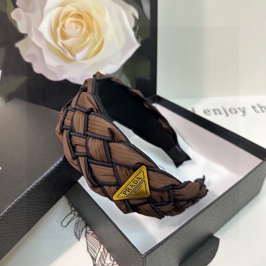 BRAIDED HEADBAND IN CHOCOLATE AND BLACK TRIM FABRIC 381459