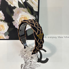 BRAIDED HEADBAND IN BLACK AND TORTILLA BROWN TRIM FABRIC 381461