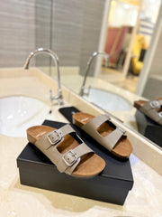 SL Flat Sandal Women Brown Seude Grey Calfskin