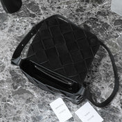 BOTTEGA VENETA 25S DIAGO 22 IN BLACK CALFSKIN PATENT SILVER HARDWARE