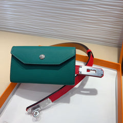 HM KELLY TEAL GREEN POCKET 18MM BELT CHERRY RED LEATHER SILVER HARDWARE